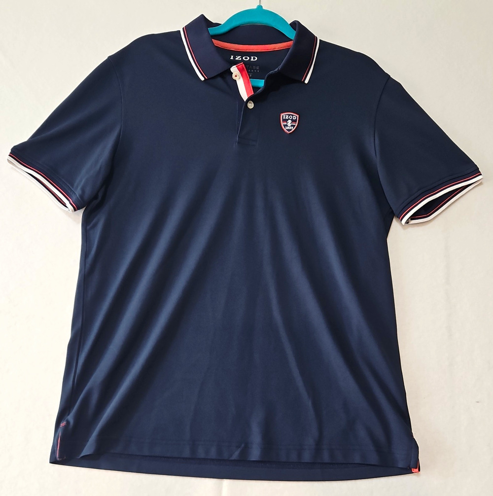 IZOD Advantage Performance Stretch Men's Navy Short Sleeve Logo Polo Shirt M